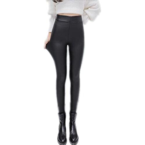 2018New Fashion Autumn Winter PU Women Leggings Female Ankle-Length Thin Leggings Pu Plus Size 3XL Elastic Waist Leggings Q749