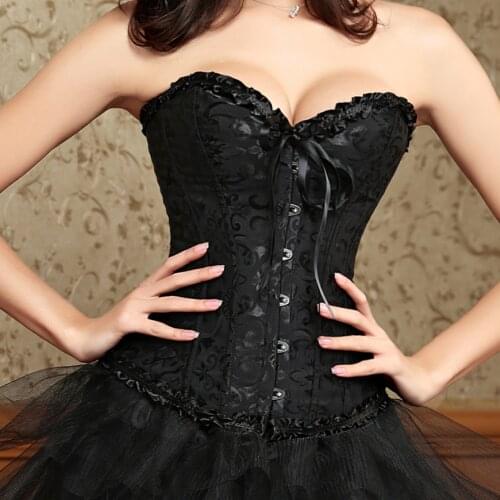 Womens Sexy Satin Boned Lace Up Overbust Plus Size Corsets Bustier Classic Lace up XS-6XL Plus Size Sexy Lingerie Top