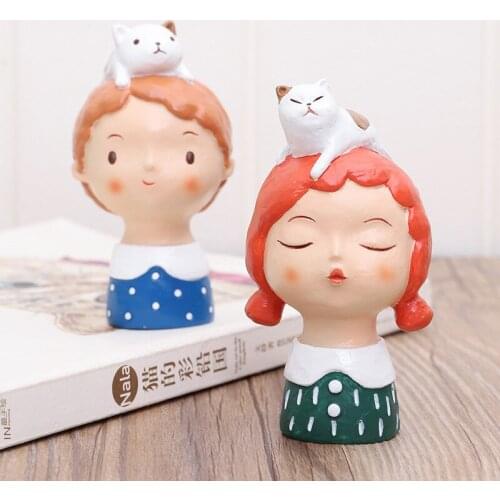 1pc Little Girl Boy Ornament Resin Fairy Garden Figurine Cake Decoration Miniature Rabbit Kitten Cat Gift