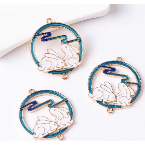 10 Pieces/Lot 28*34mm Metal Round Rabbit Connector Charms Diy Connectors For Jewelry Making