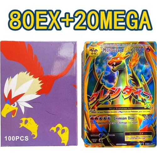 100 PCS English Version Pokemon Card 80 EX 20 MEGA Box Display Booster Pokémon Shining Collection Card Playing Game Kids Gift