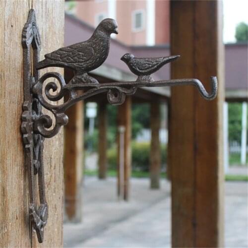 2PCS Birds Nature Wall Hook Cast Iron Bracket Hanger Stand Garden Decorations Brown Hanging Plants Lantern Birdcage Flower Pots