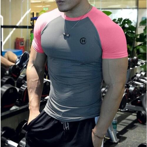 2021summer mens Korean version of color matching sports slim leisure fast dry short sleeve fitness trainer training T-shirt