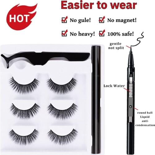 3pairs Self-adhesive Eyeliner Pen Lashes Set Quickdrying No Magnetic Eyelashes Extension Wholesale Faux Cils Natural Makeup Tool