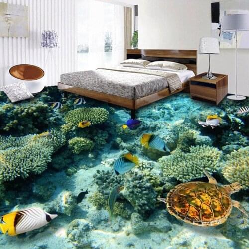 Beibehang 3D Stereoscopic Underwater World Coral Turtle Custom Photo Floor Wallpaper 3D Mural PVC Self-adhesive Waterproof