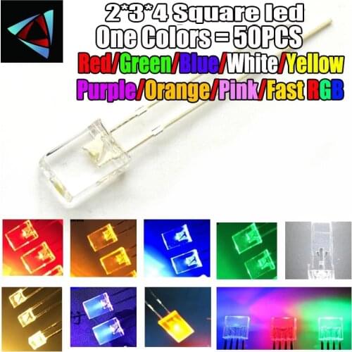 50pcs 2*3*4 Square led Red light-emitting diodes Red white blue green yellow purple warm