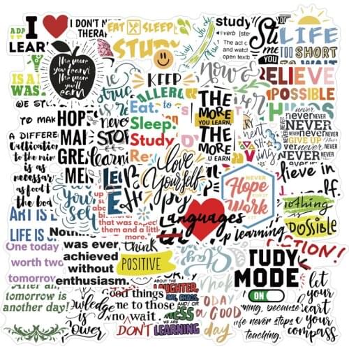 50Pcs Inspirational English Slogan Little Bee Sunflower Notebook Computer Skateboard Water Cup Suitcase Bedroom Graffiti Sticker