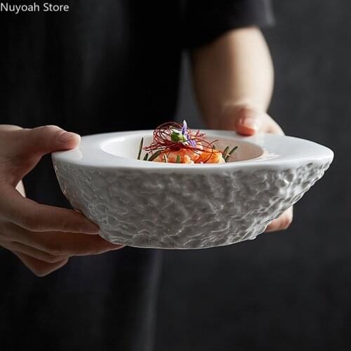 White Special-shaped Irregular Dinner Plate Creative Stone Grain Egg-shaped Bowl Insulation Bowl Hotel Restaurant Tableware