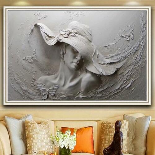 Large Size Nordic Quote Poster Grey Hat Woman Wall Art Canvas Prints Wall Pictures Modern Paintings Fashion Posters Painting