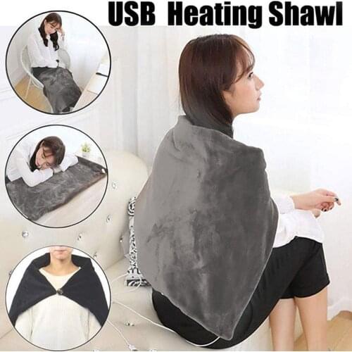 Flannel USB Electric Wrap Blanket Heated Shawl 100x70cm for Car Office Home Bed Sofa Use