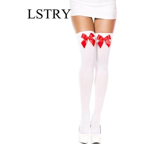 Girls Student School Socks Fashion Sexy Stockings Women Stretch Lace Bow Thigh High Socks Over Knee Womens Female Long Knee Sock