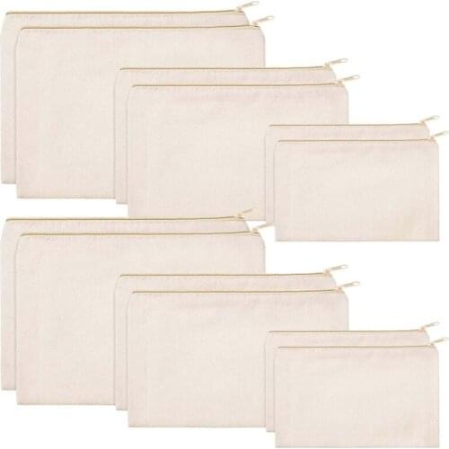 Canvas Cosmetic Bag Multipurpose Cosmetic Pouch Zipper Makeup Bags Blank Make Up Purse for Women Travel Organize Storage