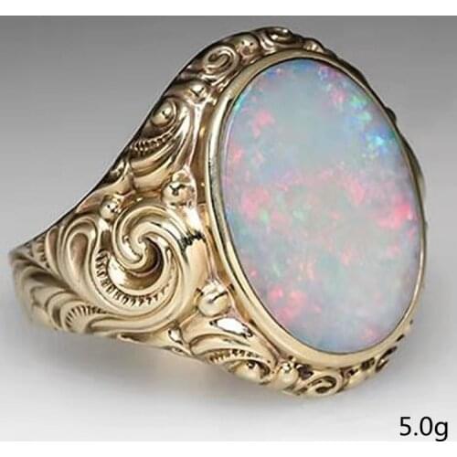 Classic Female White Opal Stone Ring Charm Gold Color Big Wedding Rings For Women Luxury Brode Oval Engagement Ring