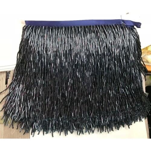 Brown Handmade 15cm wide beaded fringe trimming,5.5yard, about 270 beads threads/yard SGTM8