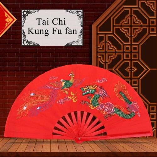 Red Tai Chi Martial Arts Kung Fu Bamboo Silk Fan Right Hand Wushu Dance Practice Training Lightweight Sturdy And Durable