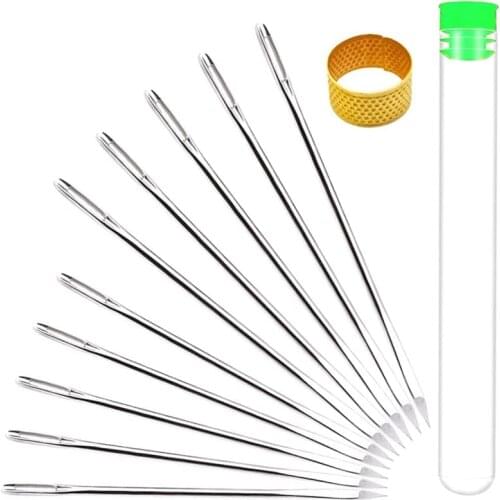 LMDZ 10PCS Large-Eye Stitching Needles Leather Big Eye Stitching Needles Hand Sewing Needle with Sewing Thimble Sewing Bottle