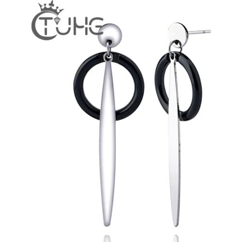 Trend Fashion Ceramic Earring Vintage Long Circle Chain Tassel Statement Stud Earrings for Women Geometric Jewelry Wholesale