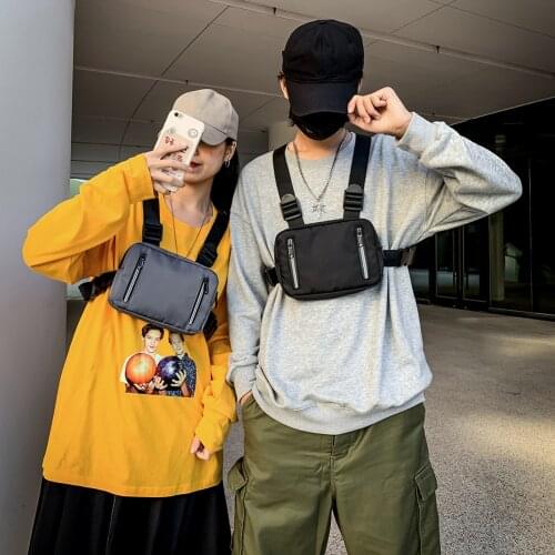Black Chest Bag Streetwear Vest Unisex Casual Bags Waist Pack Nylon Outdoor Sport Travel Shopping Acessories 22x16x4cm