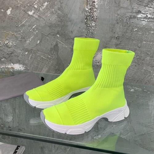 2021 fashion latest color knitted casual shoes breathable non slip thick soled sports mens shoes fashion high top socks shoes