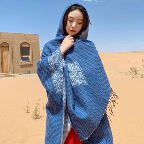 Autumn and Winter Split Shawl Travel Warm Scarf Cloak Hooded Padded Cloak Scarf Shawl Free Shipping Cheap Stock