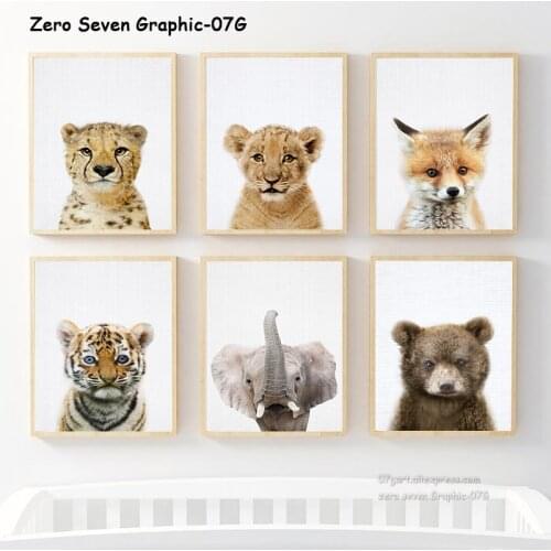 Cute Grassland Animal Baby Lion Tiger Zebra Canvas Printing Poster For Children Room Nursery Decoration Wall Art Pictures