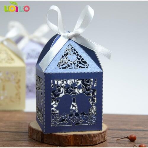 Popular royal blue color laser cut party favor wedding box custom luxury wedding favor box