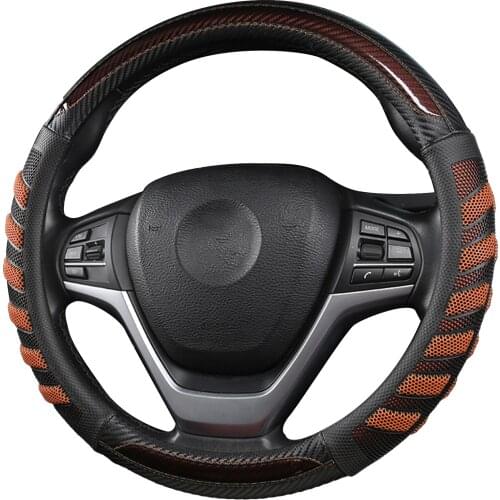 Easy Install Non Slip 3D Gift Car Steering Wheel Cover Universal Breathable Protector Carbon Fiber Fabric Interior Decor Round