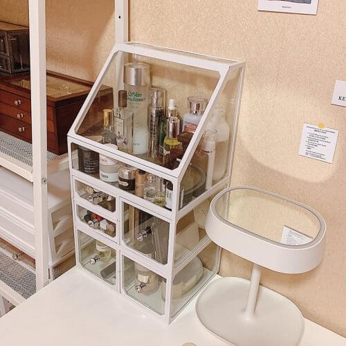 Domestic Clear Cosmetic Storage Box Drawer Tempered Glass Storage Box Organizer High Quality Maqillage Household Products EJ50MS