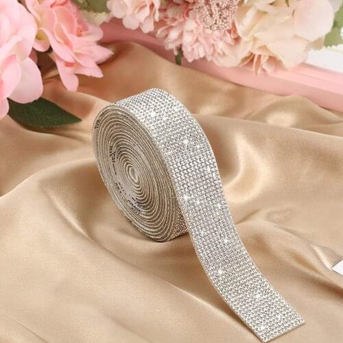 Self Adhesive Crystal Rhinestone Diamond Ribbon Diy Decoration Sticker Rhinestones For Arts Crafts Diy Phone Shoe Decoration