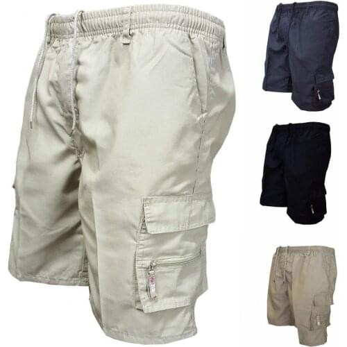 Cargo Shorts Solid Drawstring Men Loose Multi Pockets Shorts for Fitness Big Size Men Outdoor Classic Tactical Military Shorts