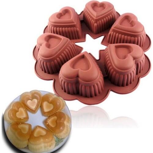 6-Cavity Love-shaped lace pattern silicone cake pan DIY baking mold Creative Valentines Day Gift