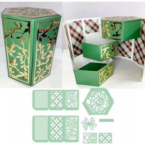 Gorgeous Surprise Box Metal Cutting Dies Magical 3 Boxes Built-in Big Gift Box&Phrases Die Cuts For Card Making DIY
