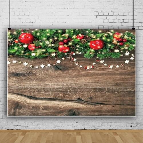 Vinyl Backdrop For Photography Old Wood Board Plank Christmas Festivals Star Pine Cone Wreath New Year Portrait Photo Background