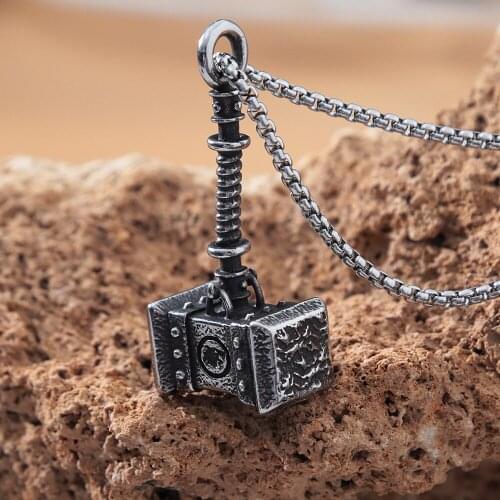 Vintage Viking Thors Hammer Pendant Nordic Antique Stainless Steel Biker Men Viking Necklace Chain Fashion Jewelry Gift