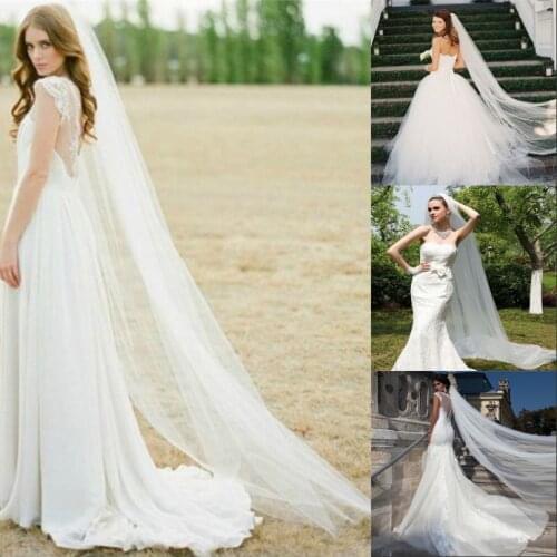 Wedding Bridal 2 Meters Long Bridal Veil With Comb Ivory White Cathedral Elegant Bride Engagement voile mariage Accessories