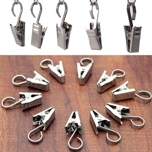 10Pc Stainless Steel Shower Curtain Rings Clamps Drapery Clips Bath Curtain Rod Clips Window Home Decoration