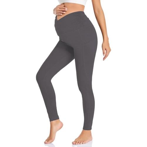 Womens Maternity Yoga Pants Pregnancy Mama Clothing for Women with Pockets High Waisted Workout Pants Cross folds Leggings X-XL