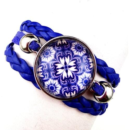 1pc Blue and White Porcelain, Chinese Style, Retro Style Charm Bracelets,Leather Bracelet for Male Female dropshipping jewelry