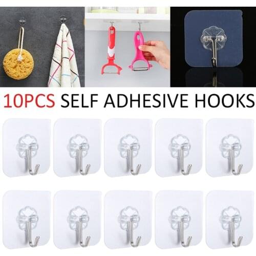 10Pcs Durable Transparent Wall Stickers Hangers Hooks Strong Self Adhesive Door Heavy Load Sucker 6x6cm