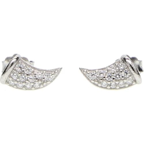 100% 925 sterling silver gold color black cubic zirconia horn stud cute delicate minimalist girl silver stud earring