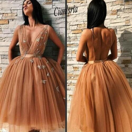 2020 Homecoming Dresses With Sashes Deep V Neck Tulle Cocktail Party Gown Knee Length Appliques Backless Tiered Dresses