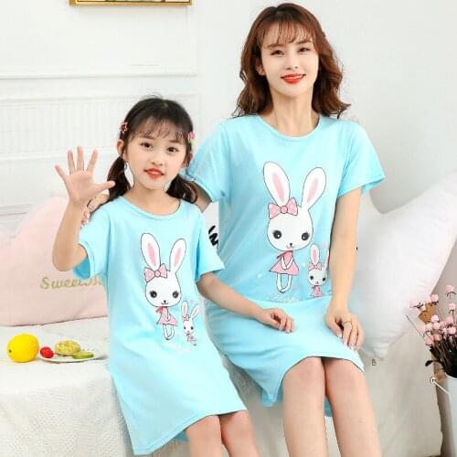 2021 Mother And Daughter Clothes Nightgown Cotton Rabbit Family Matching Outfits Mommy Me Mom Baby Girls Sleepwear Nightdress