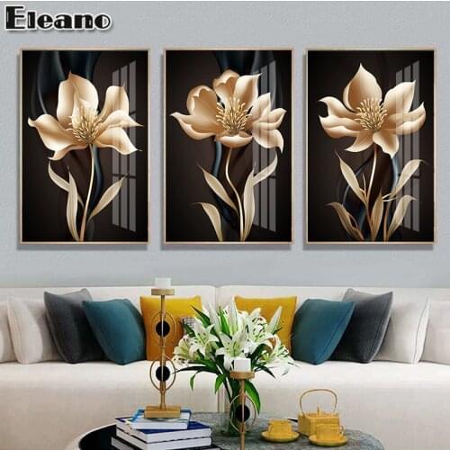 Canvas Painting Abstract Art Black Gold Orchid Poster Custom Print Nordic Wall Art Picture Creativity HD Aesthetic Room Decor