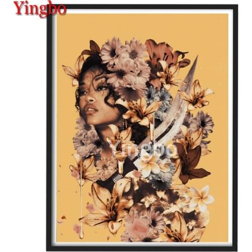 African woman with flowers 5D Diamond Painting Full Square Drill Mosaic Embroidery Cross Stitch Diamond Embroidery Home Decor