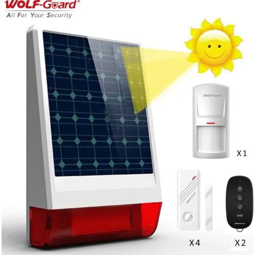 Wolf-Guard Wireless Outdoor Weather-Proof Solar Siren Security Alarm Burglar System DIY Kit Door Sensor PIR Motion Detector