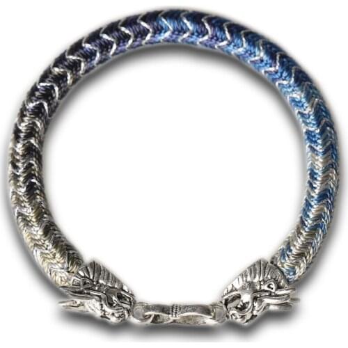 Mama handmade weave woven bracelet bangle jewelry with 925 sterling silver dragon head clasp for men women