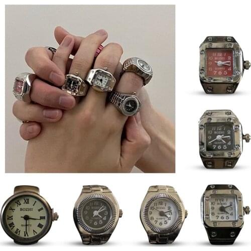 Punk Ring Watches Elastic Unisex Retro Alloy Finger Watch For Anniversary Gifts Elastic Adjustable Finger Circumference/time
