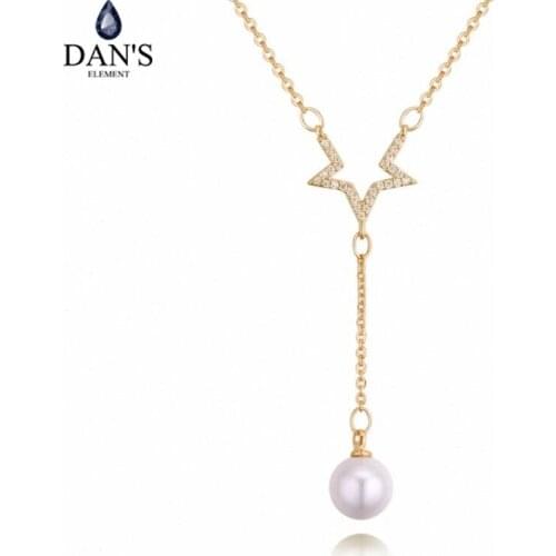 DANS Element AAA Zirconia Micro Inlays Fashion Pearl Tassel Pendant 3 Color Necklace For Women Valentines Gift 130982