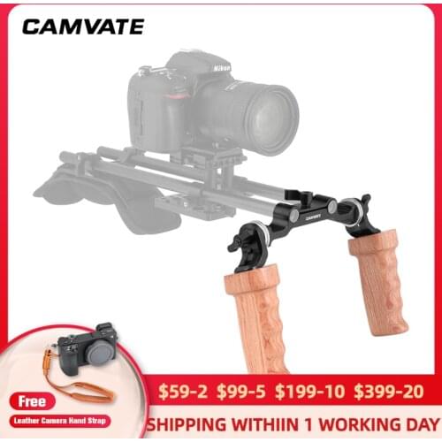 CAMVATE Wooden Handgrips With ARRI Rosette M6 Connection & 15mm Dual Rod Clamp For DSLR Camera Shoulder Mount Rig Support System