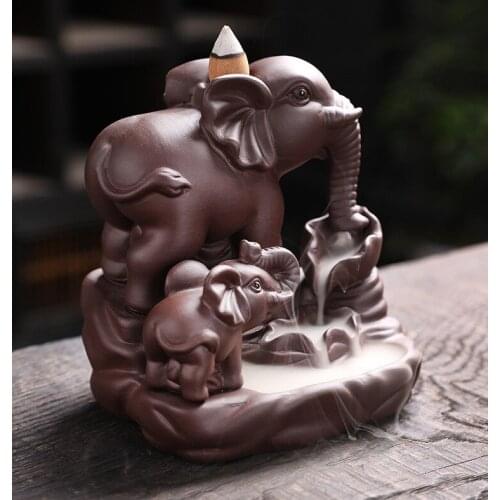 Hot Sale Backflow Incense Burner Elephant God Emblem Auspicious and Success Ceramic Cone Censer Zen decor